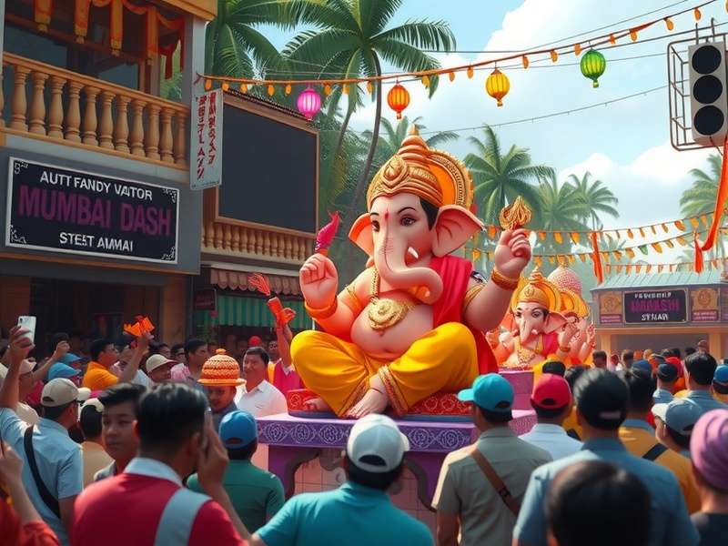 Mumbai Dash Ganesh Chaturthi event showing players carrying a virtual Ganesh idol through crowds