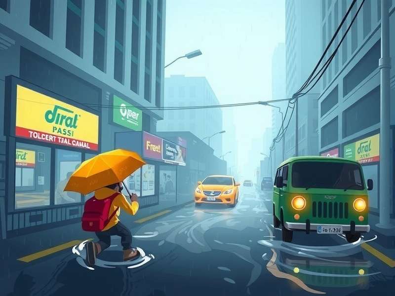 Mumbai Dash gameplay during monsoon showing a character wading through flooded streets with an umbrella