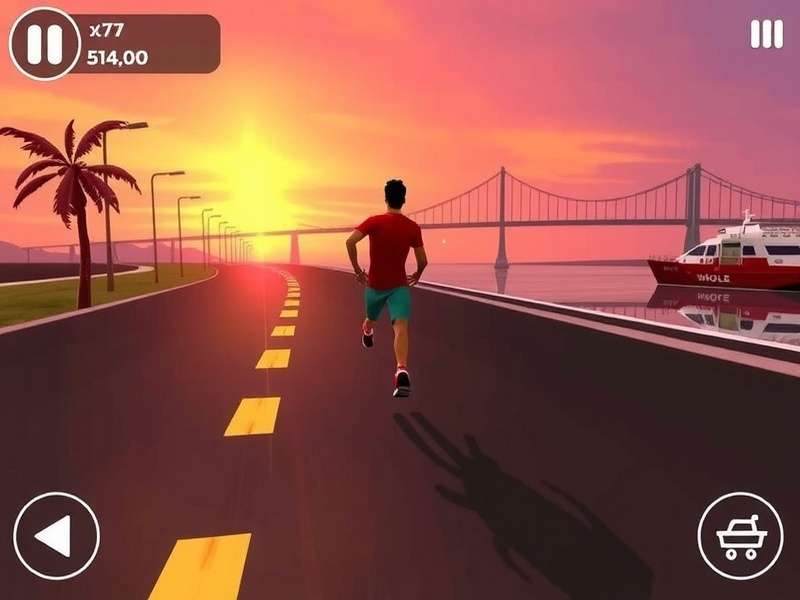 Mumbai Dash gameplay showing a character running through Marine Drive during sunset